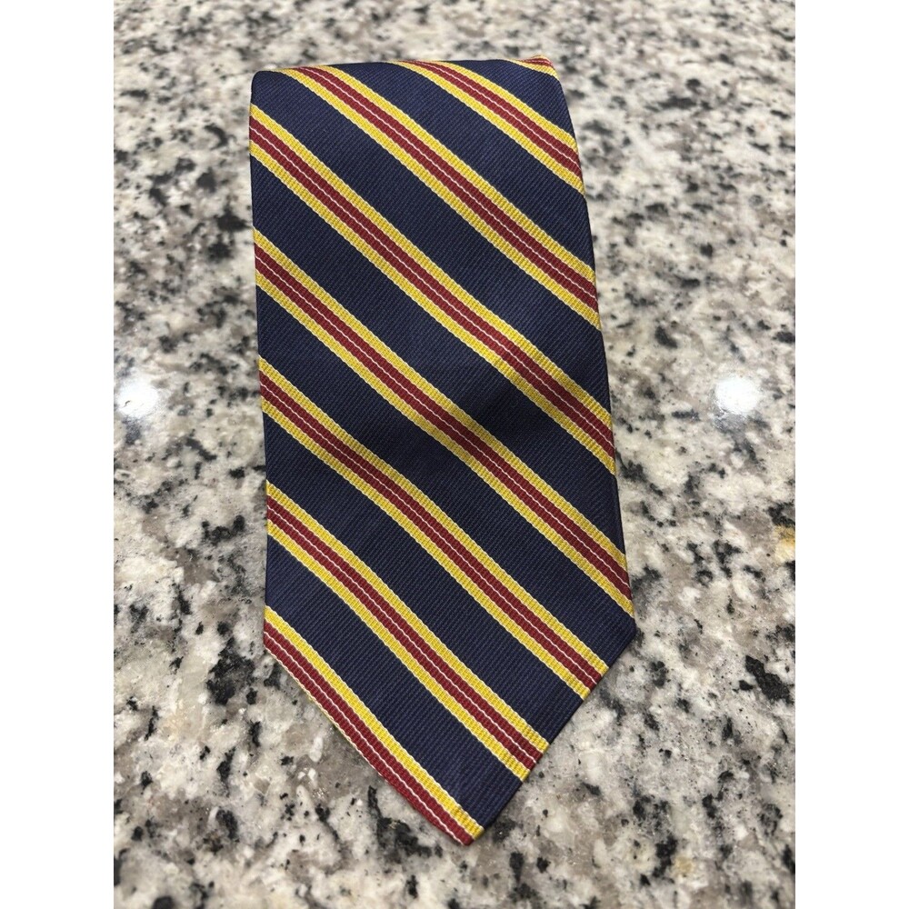 Vintage Brooks Brothers Makers Mens Silk Repp Stripe Tie Navy Blue Yellow Orange